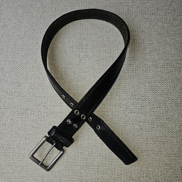 Buckle Black Leather Belt Bolt Detail Thick Leather Black & Silver 30 - 34 - Picture 1 of 6